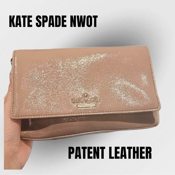 NWOT AUTHENTIC KATE SPADE NUDE/TAN PATENT LEATHER CLUTCH CROSSBODY - Picture 2 of 6
